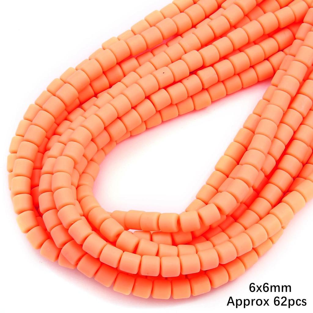 60pcs/Bag 6x6mm Flat Round Cylinder Polymer Resin Clay Beads Loose Spacer Handmade Beads For DIY Jewelry Making Bracelets Necklaces Crafts 38cm/15