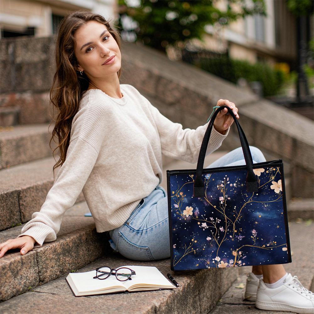 Elegant Cherry Blossom Women Daily Shoulder Tote Bag Stylish Floral Handbag for Commute Shopping