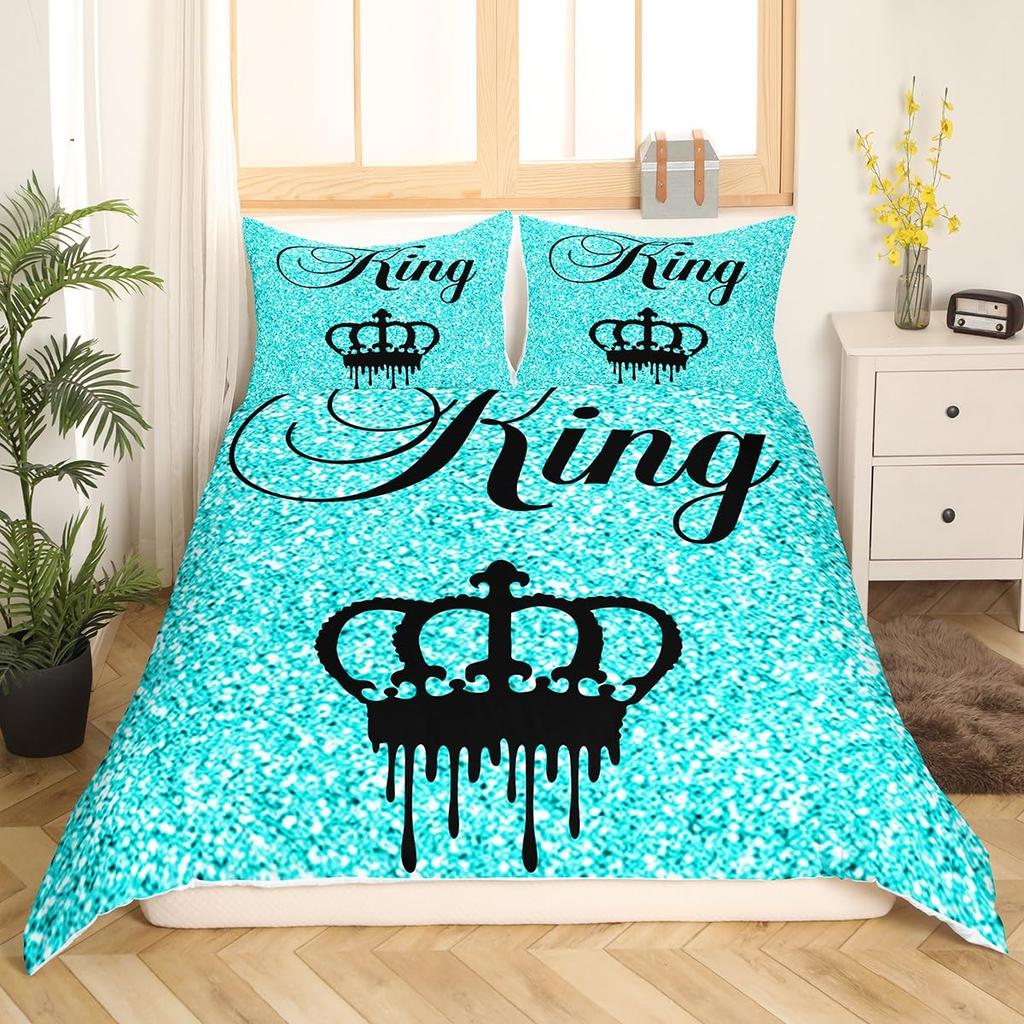 Modern King Crown Duvet Cover Twin Black Pink Bedding Set Women Adults Couple Comforter Cover Girls Valentines Day Quilt Cover