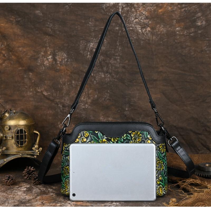 Женская сумка из натуральной кожи с тиснением в стиле ретро, ​​универсальные сумки из воловьей кожи с ручной росписью на плечо и через плечо
