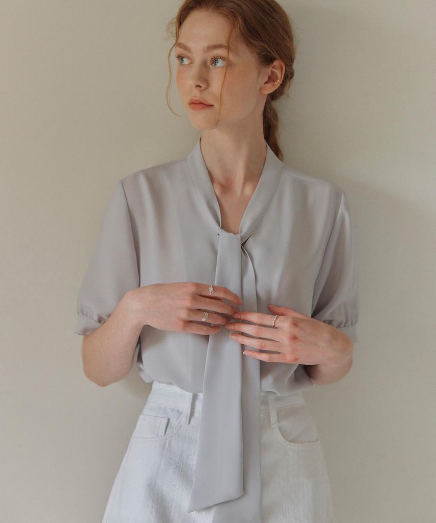 ZEROSTREET [7 Colors] Short Sleeve Tie Blouse