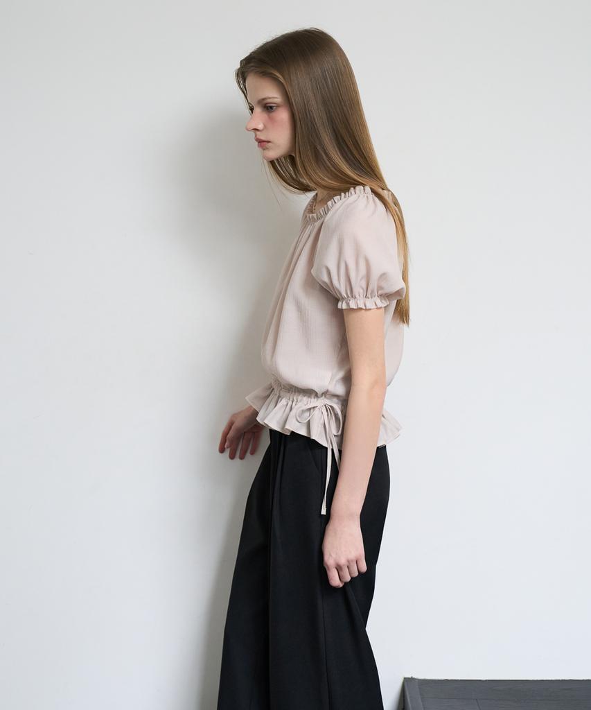 DEHEVE Frill Puff Crop Blouse [Pink]