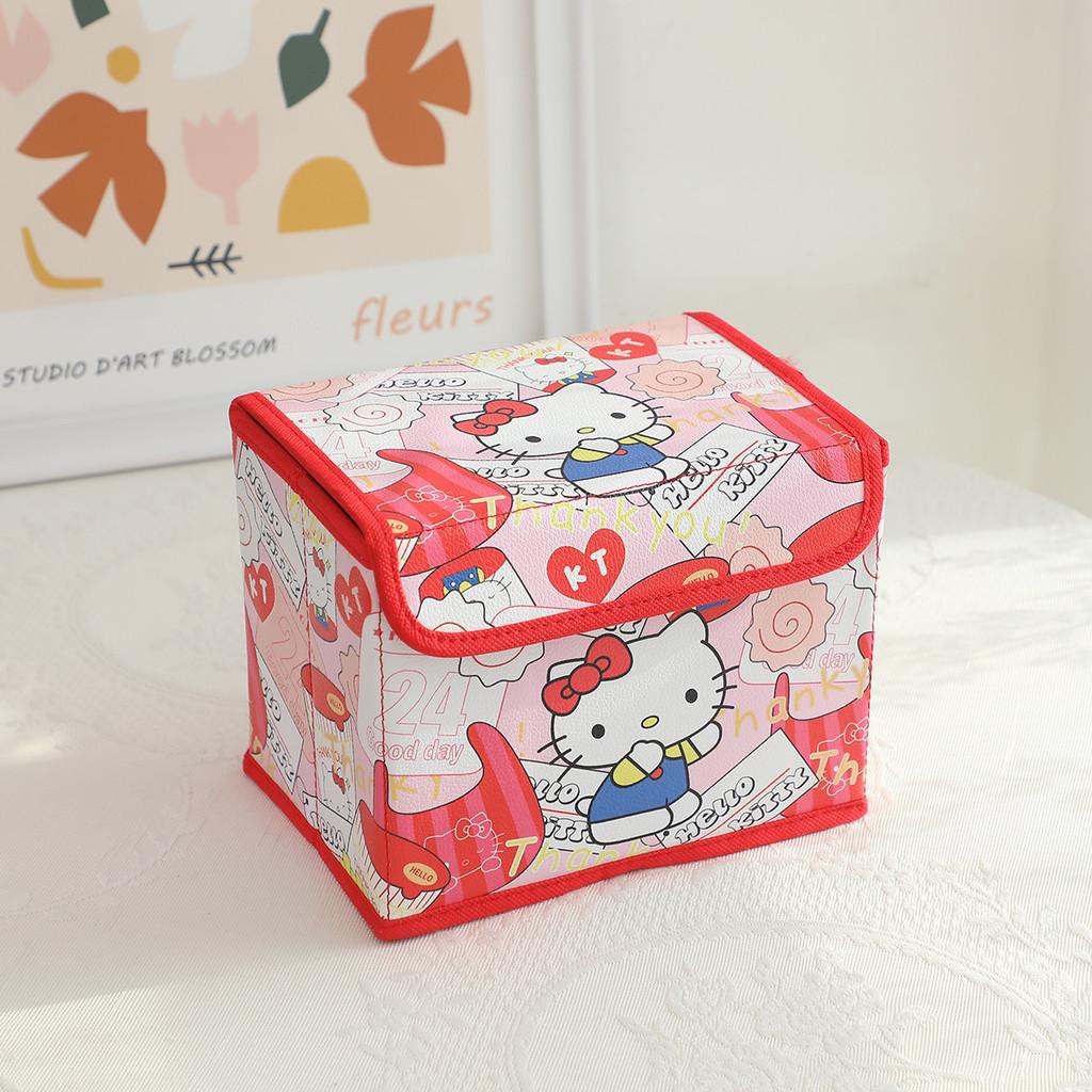 Hello Kitty Kuromi Cinnamoroll Melody Grid Pattern Foldable Flip Storage Box For Bedroom And Study