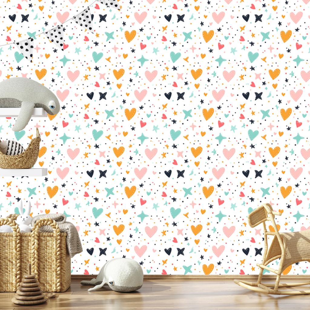 Love Wallpaper White, Coral, Cream and Mint 50x1000