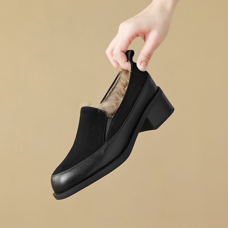 Модные новые зимние женские туфли-лодочки из овечьей замши, женские модные туфли-лоферы с круглым носком, Zaptos Mujer, туфли с глубоким вырезом из кроличьего меха