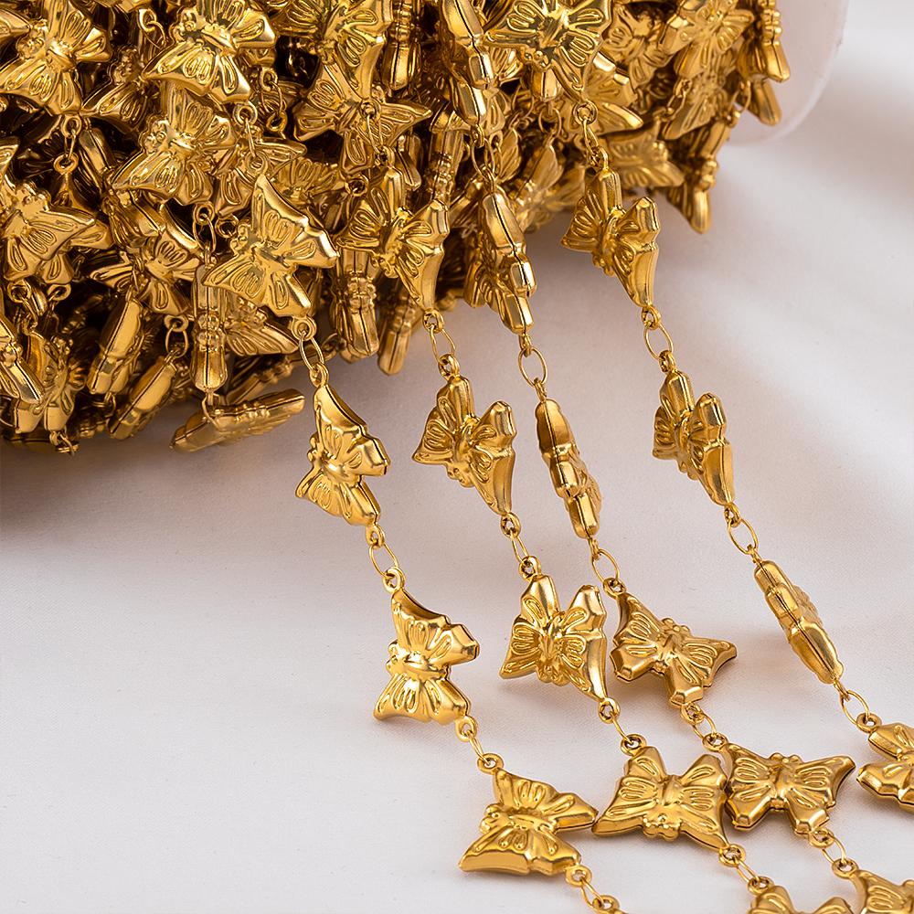 1M Stainless Steel Hip Hop Punk Butterfly Heart Ocean Shell Chain DIY Jewelry Necklace Bracelet Gold Plated Necklace Components