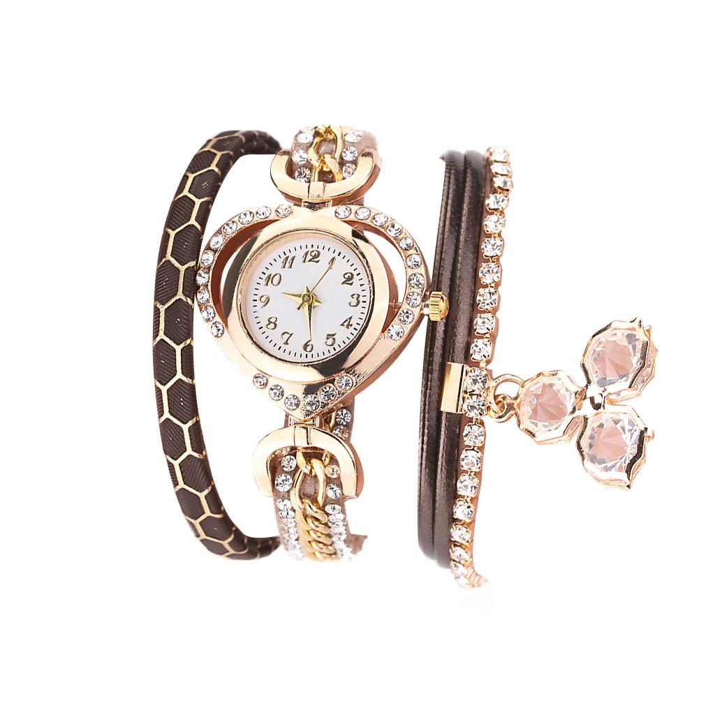  Женские винтажные блестящие браслеты с кристаллами любви и циферблатом, аналоговые кварцевые наручные часы