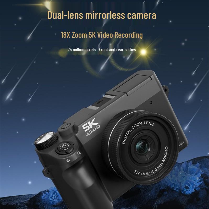 WD07 Mirrorless Digital Camera, 8MP, HD 5K, Dual Front and Rear Cameras, Beauty Self-timer.