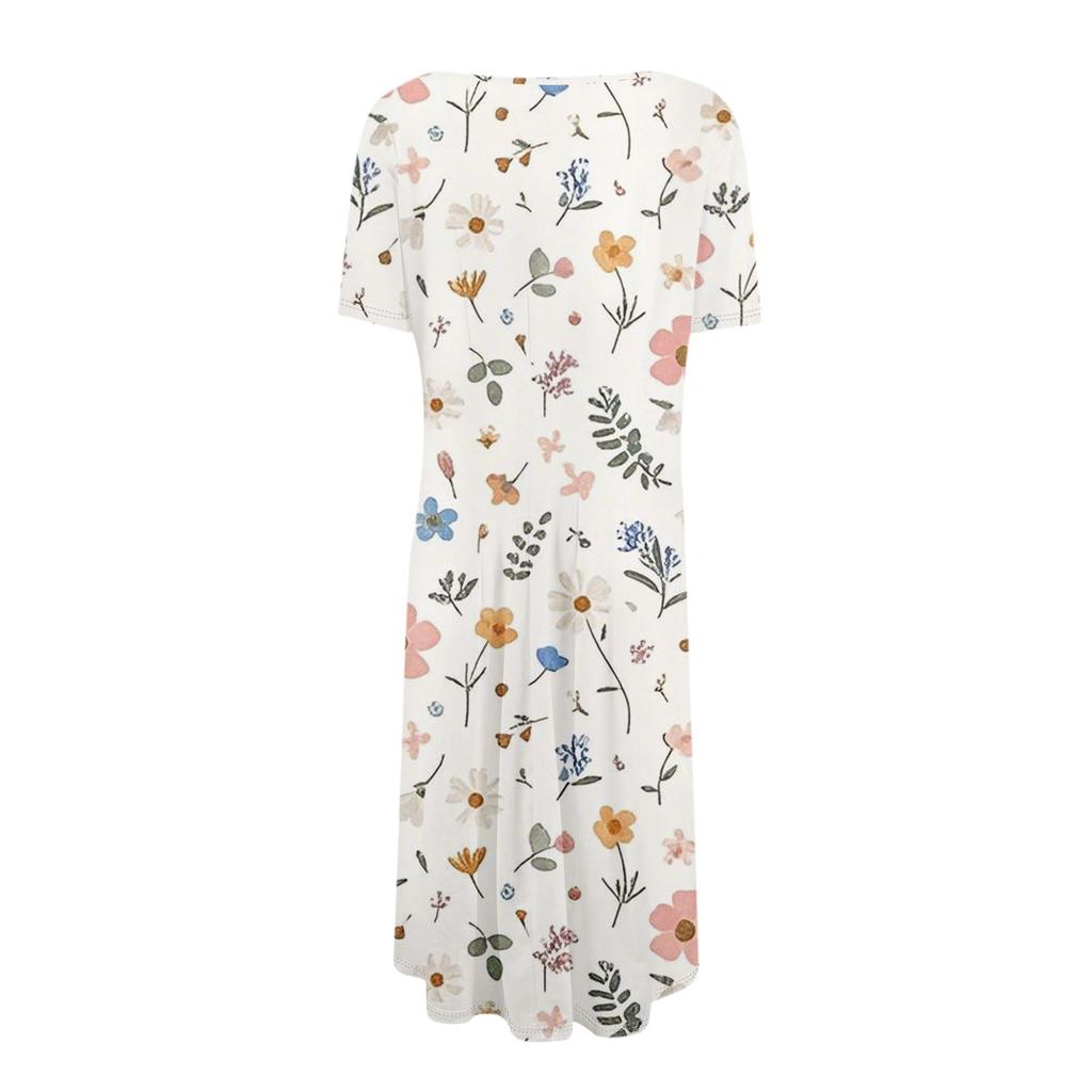 Женское повседневное модное платье миди с круглым вырезом и коротким рукавом с цветочным принтом