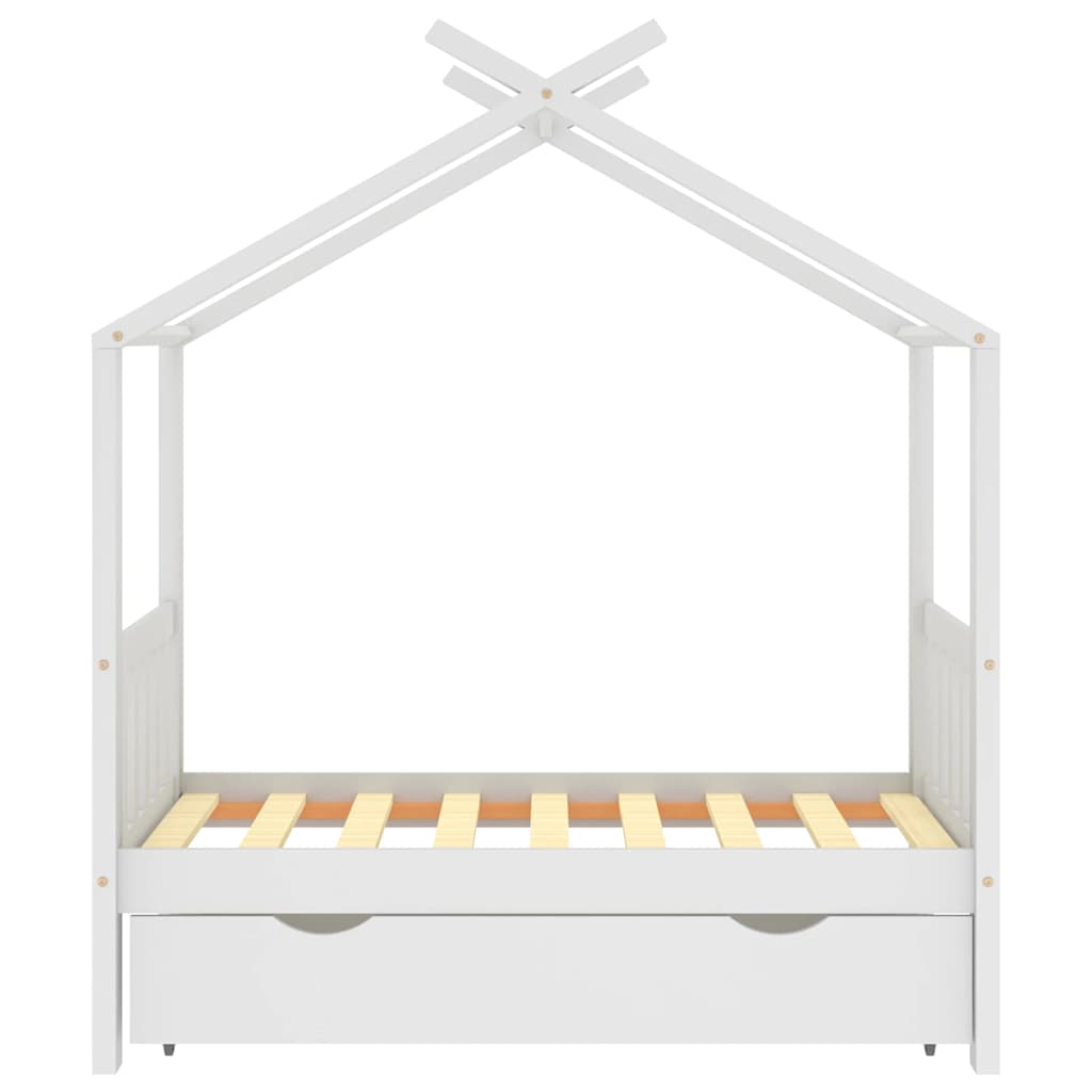 Kids Bed with Drawer White Solid Pine Wood 70 x 140 cm