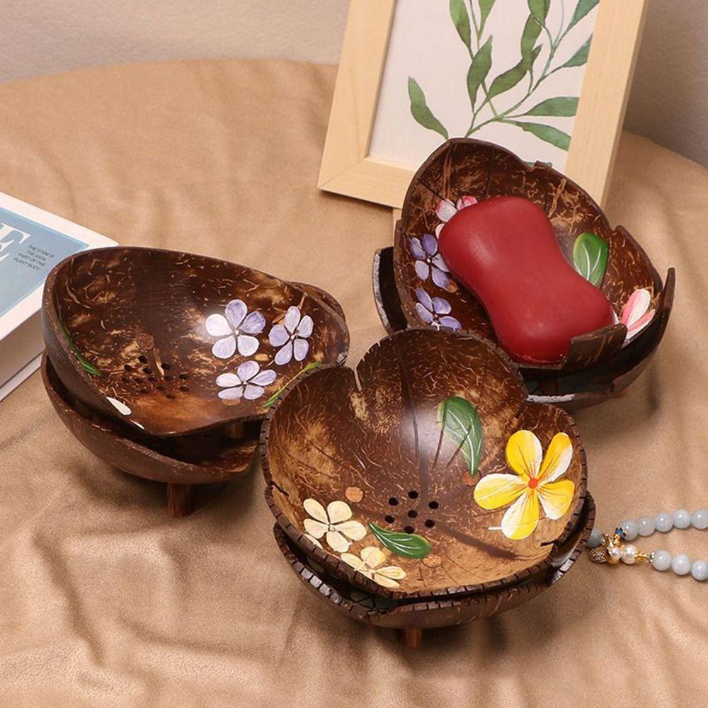 Creative Country Style Coconut Shell Bowl DIY with Hole Coconut Tray Storage Candy Dessert Bowl Ornaments