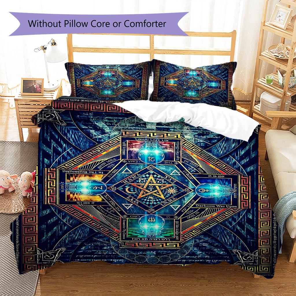 Masonic Freemason Pattern Bedding Quilt Set Quilt Cover Pillowcase Home Decoration Birthday Gift (1 * duvet cover + 2 * pillowcase, without core)