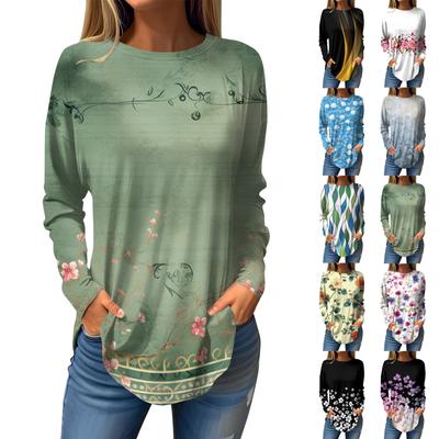 Футболки для женщин, осенние повседневные рубашки с длинным рукавом, толстовка, винтажный топ с графическим принтом, пуловер