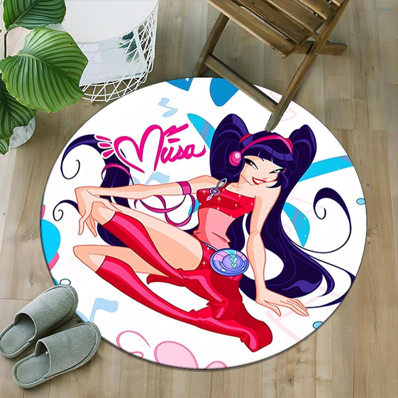 1pc Winx Club Carpet, Round Rug, Comfortable, Suitable for Entryways, Living Rooms, Office, And Bedrooms, Christmas Decoration