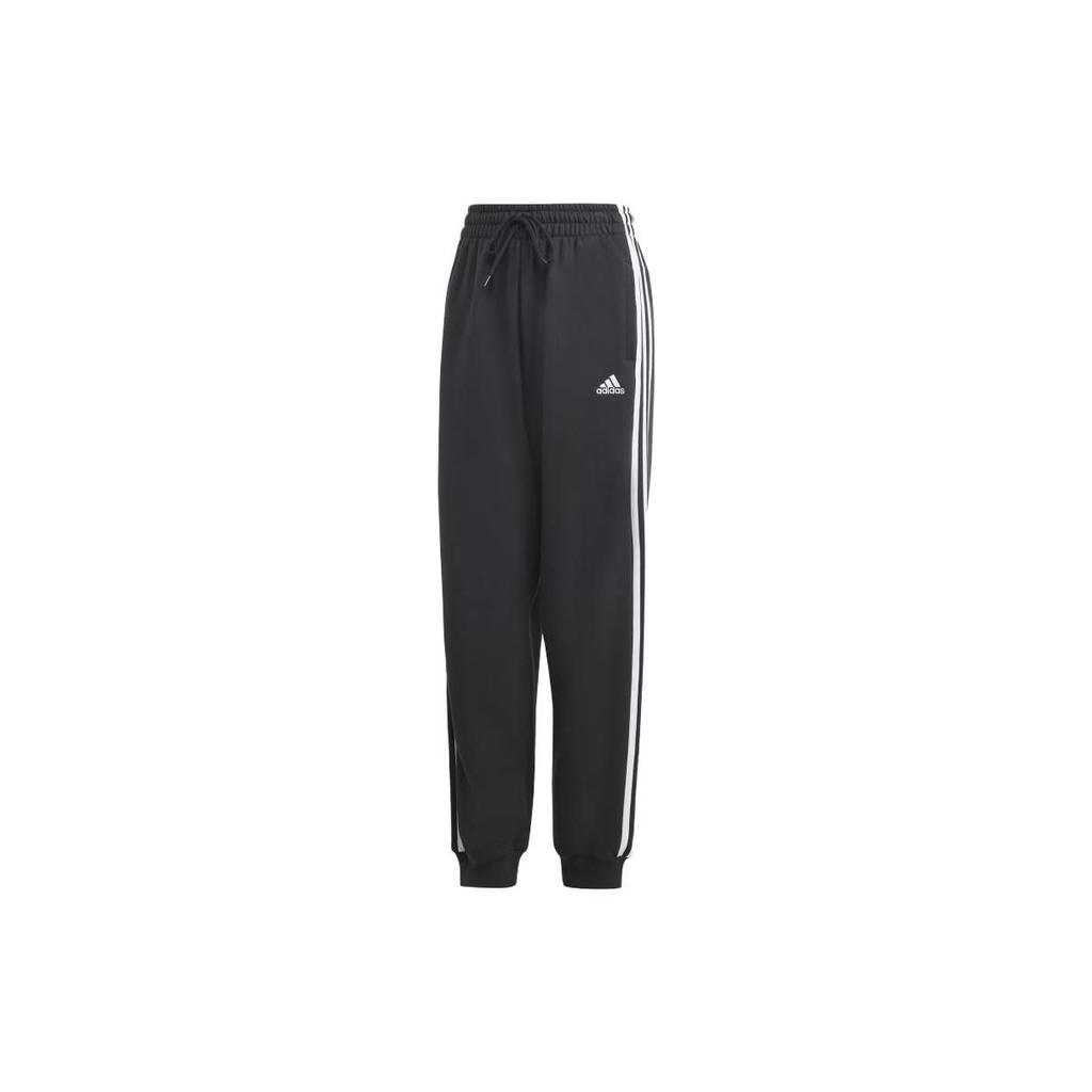 adidas Повседневные вязаные брюки с манжетами, дизайн с тремя полосками, для ежедневной носки, женские, черные, HA4375