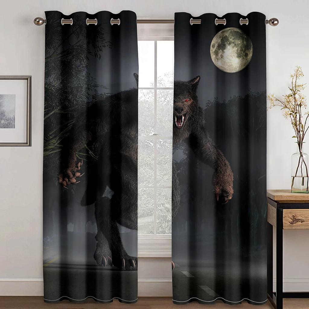 Волк Змея Кровавая Луна Черно-белые Шторы с высоким затемнением Балдахин Декор Спальня Детская Окно Различные Темные Серии Затемняющая Штора