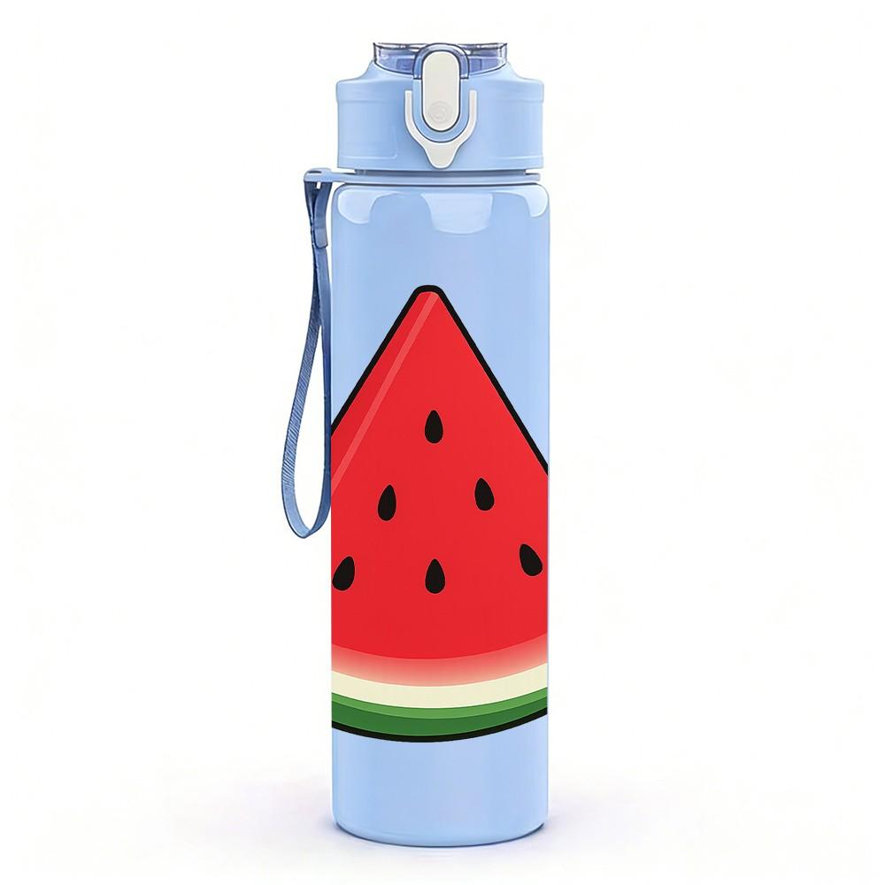 1PC Fresh Watermelon Fruit Pattern 750ml Color Plastic Sports Water Bottle Leakproof Flip Straw Lid Suitable for Sports Office Home Use