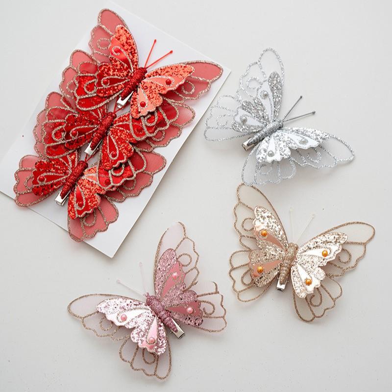 Butterfly Christmas Tree Ornaments Mesh Hollow Out Hanging Decor 3 Pack