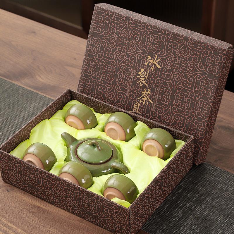 Креативный чайный набор для раскалывания льда, высококачественный чайный сервиз кунг-фу, подарочная коробка, простой бытовой набор, керамический чайный горшок, один горшок, шесть чашек