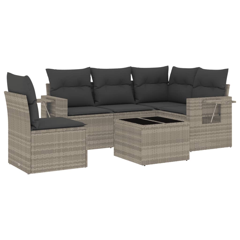 6 Piece Garden Sofa Set with Cushions Light Grey Poly Rattan