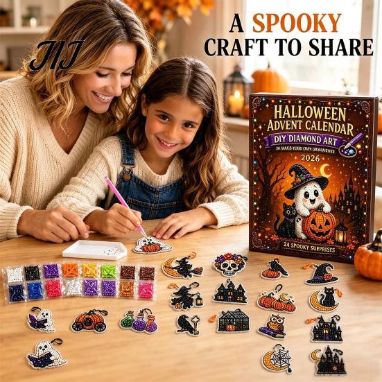 Halloween Countdown Surprise Advent Calendar, Faux Diamond Art Kit, 24 Day Countdown, Creative Handmade Projects DIY Hanging Ornaments Craft