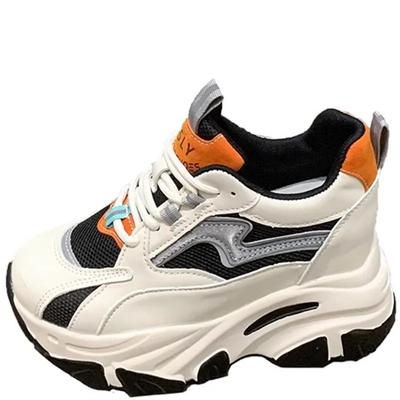 Модные 8 см танкетки кожаные кроссовки женские новые осенние модные скрытые каблуки спортивные туфли для папы толстая подошва весенняя платформа массивные кроссовки