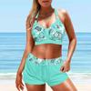 Женский купальник с бретелями и красочным флуоресцентным принтом, бикини с коротким топом, купальник