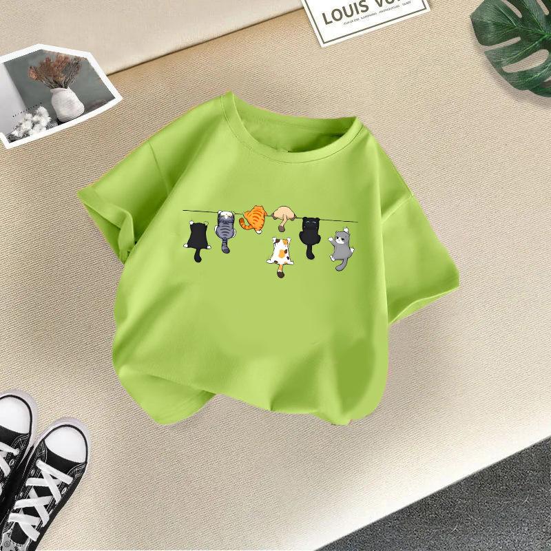 Children's casual short-sleeved t-shirt - Summer Boys' and Girls' Casual Cute Cat T-shirt