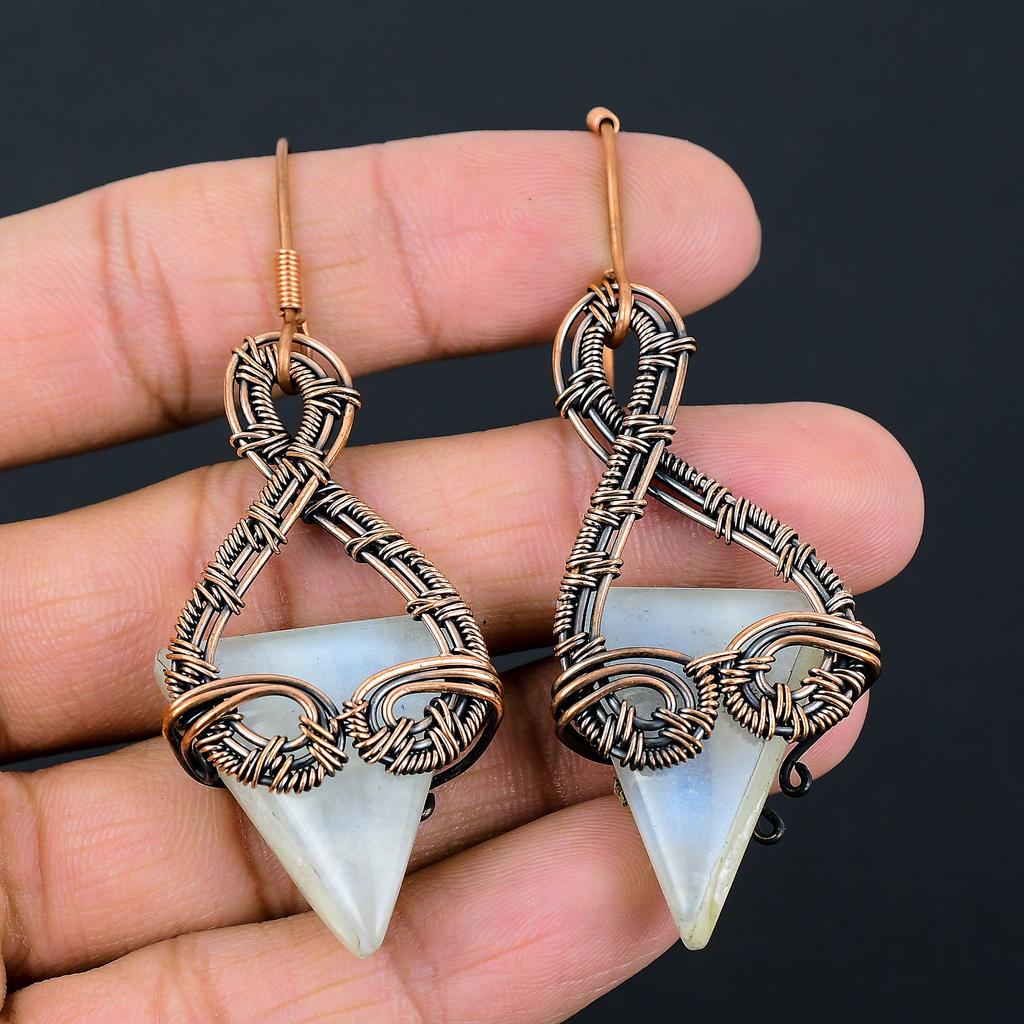 Подарочные серьги из медной проволоки с натуральным радужным лунным камнем 2,95 i0F54