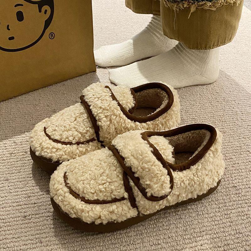 Cotton Slippers Women Heel Wrap Winter Outdoor Versatile Casual Thick Sole Sherpa Indoor Home Warm Shoes