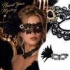 Lace with Feather Trim and Gold Foil Design for Halloween Masquerade Ball Party Prop