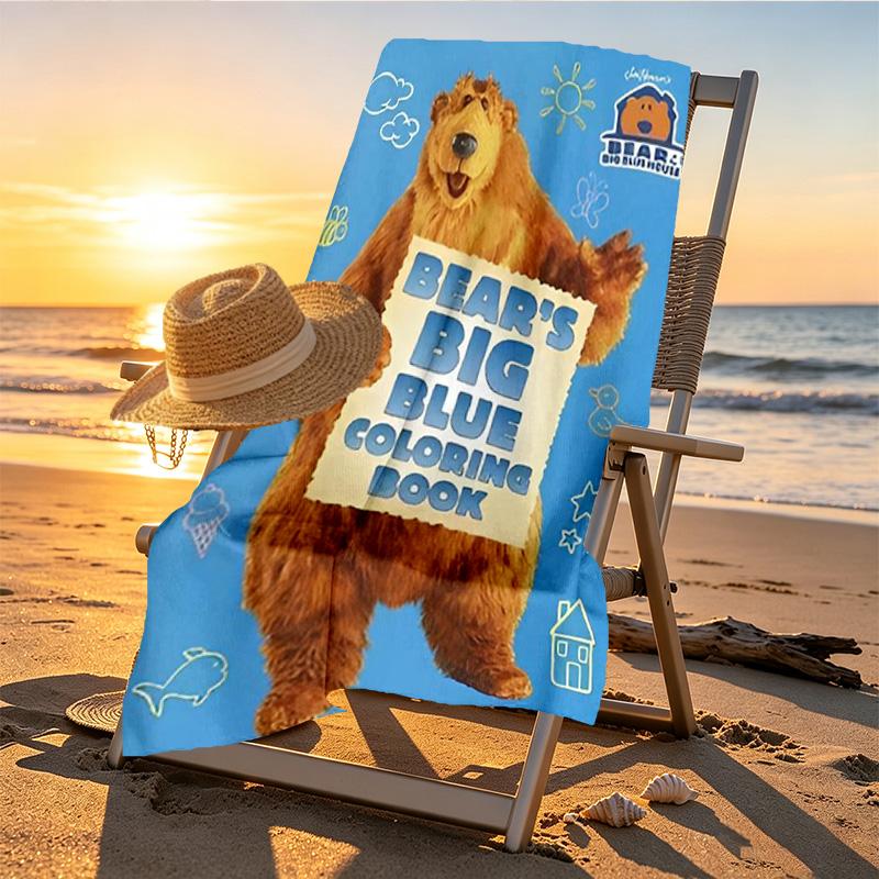 Bear in the Big Blue House Print Beach Towel Design, Soft, Lightweight. for Home Bathroom, Spa, Pool, Yoga, Surfing, Camping, Gift for Family, Friend