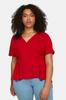Women's Fashion Red Woven V-Neck Tie Blouse