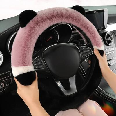 Универсальный чехол на руль автомобиля 36-38 см, зимний пушистый чехол из кроличьей шерсти для руля с подогревом, обертывание рулевого колеса автомобиля