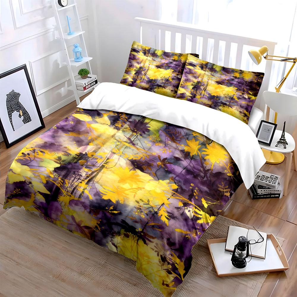 Yellow and purple leaves. Bedding sets Duvet cover sets Duvet covers Pillowcases(1* Duvet Cover 2* Pillowcases without duvet insert)