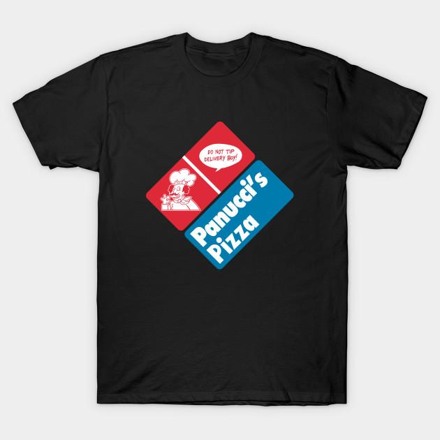 Men Black Print T-shirt Panucci'S Pizza No-Cut Heat Transfer Print Cotton Tshirt