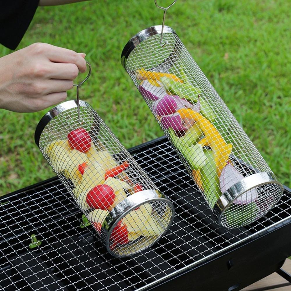 Круглая вращающаяся корзина для гриля, герметичная сетка, проволочная сетка, цилиндрические клетки для гриля, инструмент для гриля
