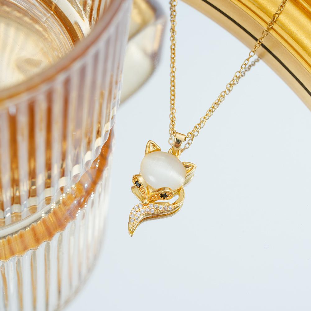 Ожерелье с лисой в виде кошачьего глаза, цепочка на ключицу, модное универсальное ювелирное изделие