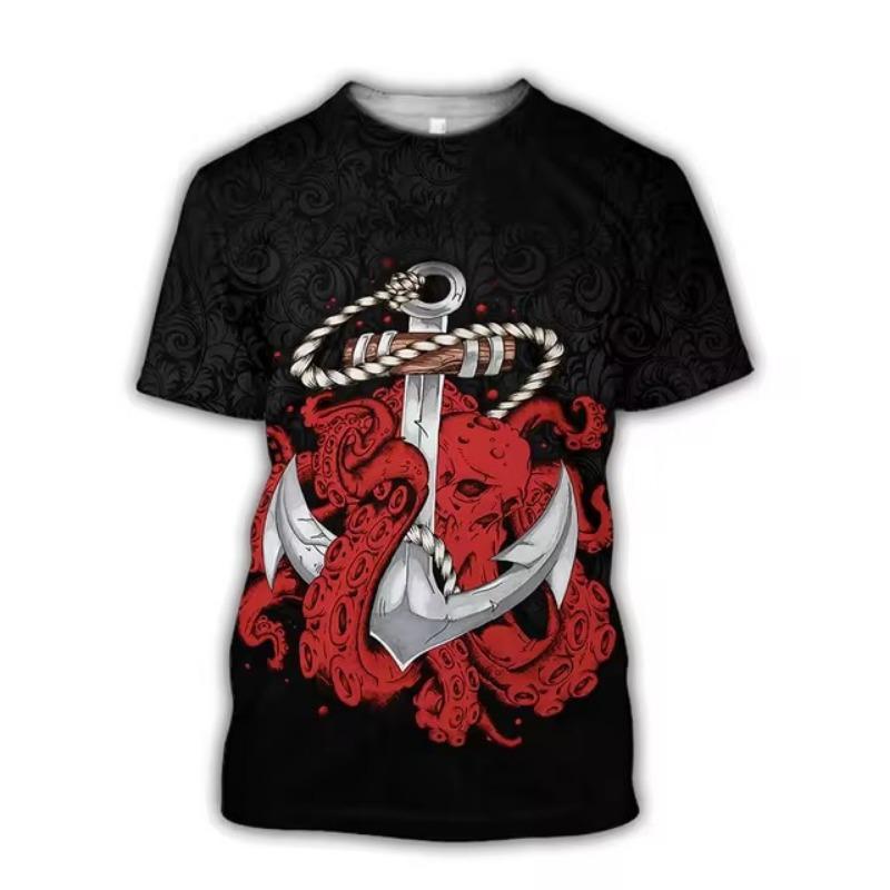 Мужская новая летняя футболка с коротким рукавом и 3d-принтом Hd с круглым вырезом и принтом «Океан», осьминог, индивидуальный ретро, ​​свободный топ больших размеров