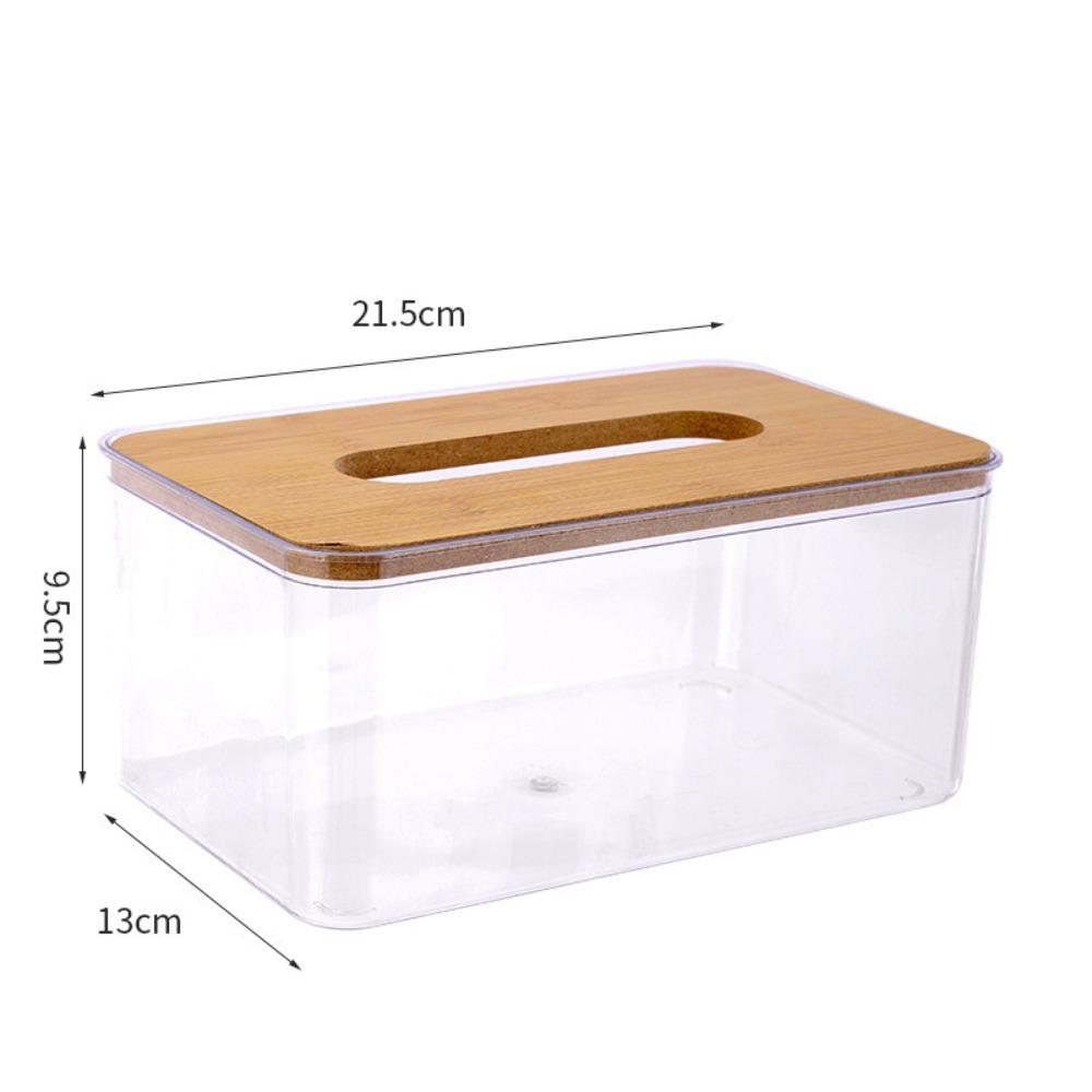 Plastic Clear Tissue Box Wooden Cover Transparent Paper Towel Box Multifunctional Durable Napkin Holder Household Use