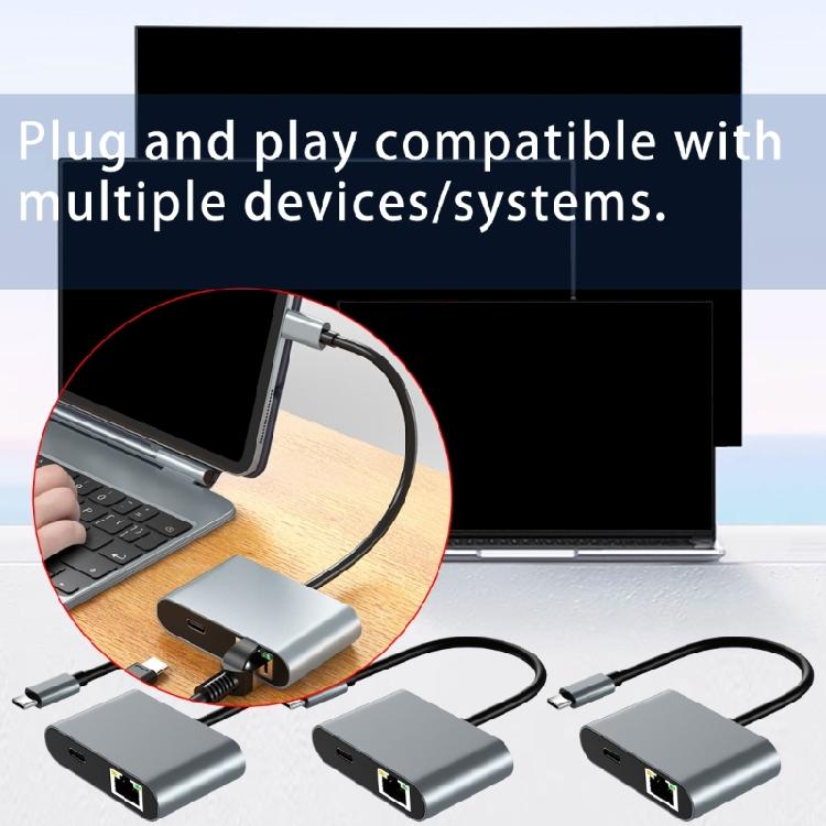 Легкий Ethernet-конвертер USB C в RJ45-адаптер с гигабитной скоростью и двойным USB-портом, широкое применение, зарядка PD60W