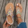 Fashion Bohemian String Bead Flat Sandals Women 2025 Summer Crystal Decor Clip Toe Beach Sandles Woman Plus Size Non Slip Sandalias 43