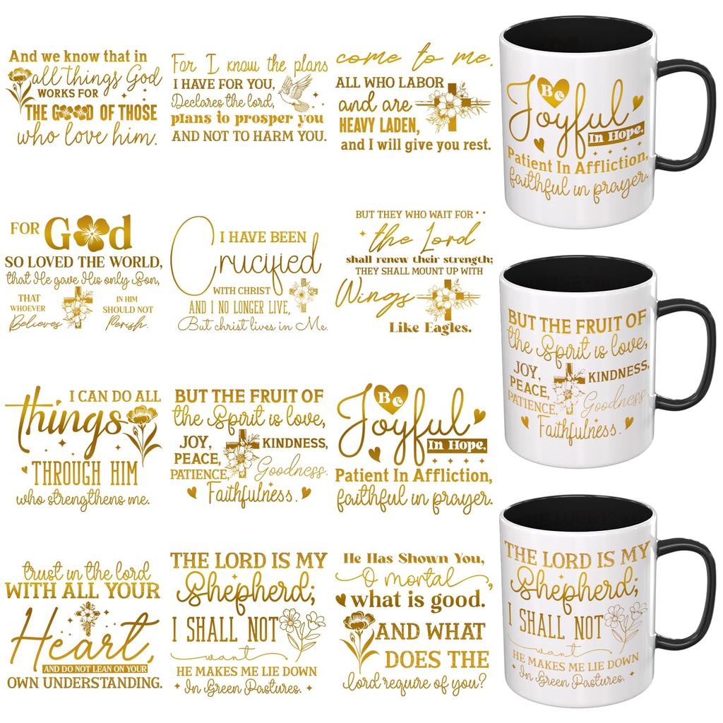UV DTF Stickers 12PCS Christian UV DTF Cup Wrap for Glass Mugs | High Definition Colors, Strong Adhesion, Cold Transfer, UV Protective Layer and Wide