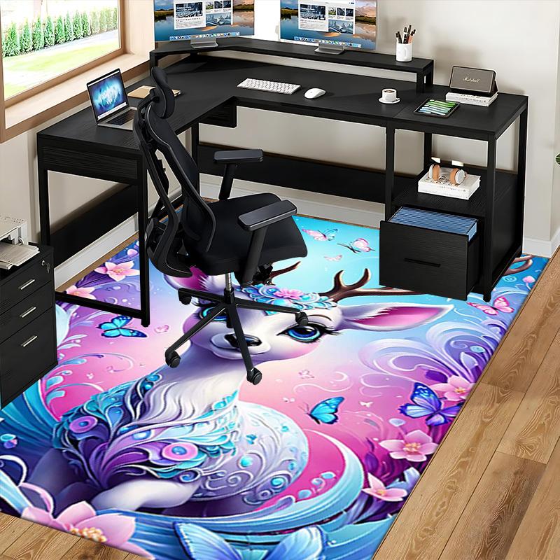 1pc Anime Deer Chair Mat: Fantasy Floral Design, Non-Slip Carpet for Office and Home Decor - Perfect Gift for Anime Lovers.H066