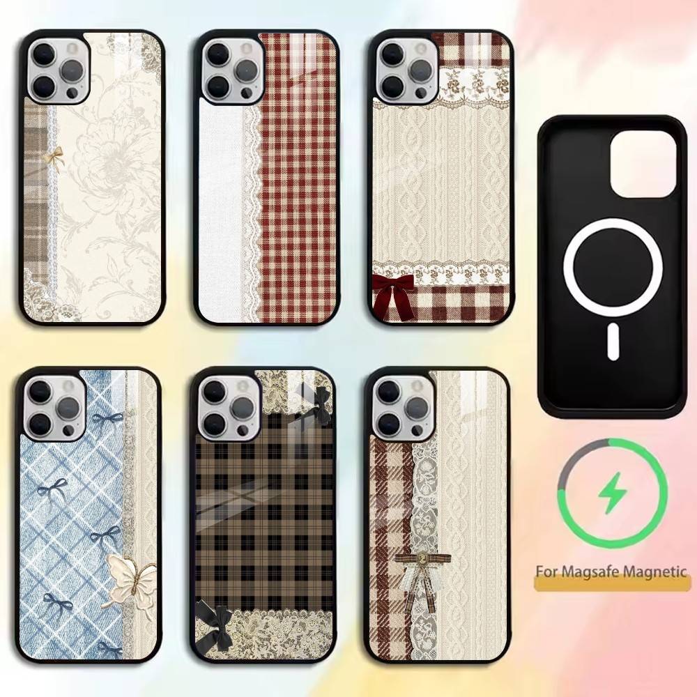 Кружевная сетка пэчворк Чехол для телефона для iPhone 17, 16, 15, 14, 13, 12, 11 Plus, Pro Магнитный для Magsafe Беспроводная зарядка