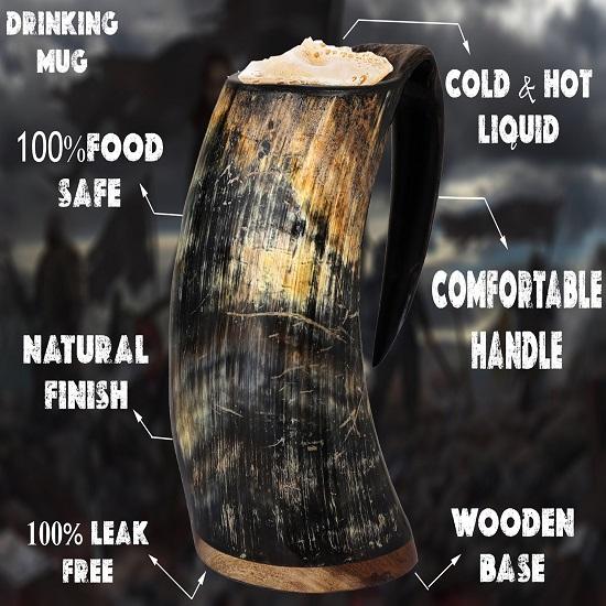 Лот из 4 чашек с рогом викингов, большая кружка ручной работы с рогом, кружка с натуральным рогом, натуральный блеск, пищевое качество