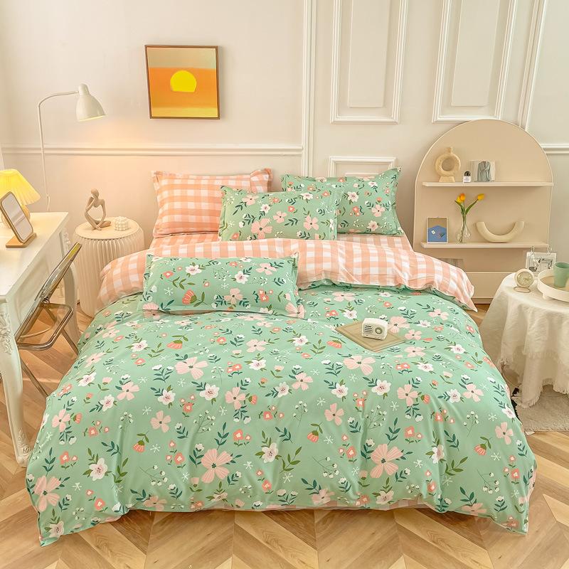 Комплект из четырех предметов постельного белья из стираного хлопка, пододеяльник, простыня, пододеяльник, простой комплект в скандинавском стиле