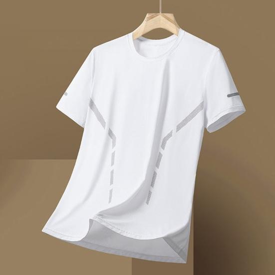 Летняя мужская футболка из ледяного шелка с круглым вырезом, свободная однотонная пуловер с короткими рукавами, повседневная повседневная одежда, спортивный топ для фитнеса