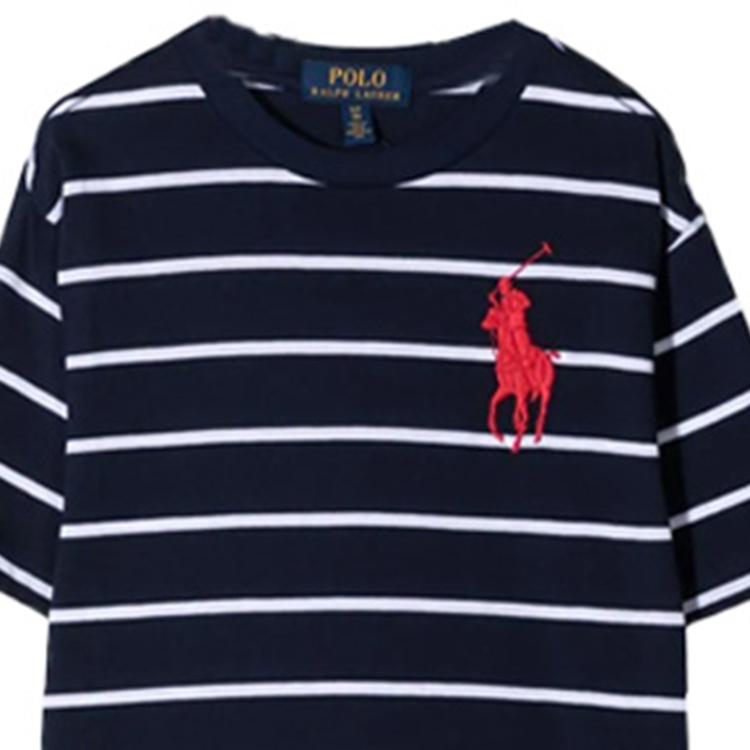 Детская футболка Polo Ralph Lauren SS23 С вышивкой логотипа В полоску Круглый вырез Короткий рукав Детская одежда Синий 323786411-003