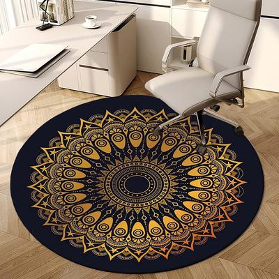1 шт. Круглый ковер с золотым узором «Мандала», Изготовлен из полиэстера, Идеально подходит для декорирования офисных кресел, гостиных, Яркий декоративный коврик